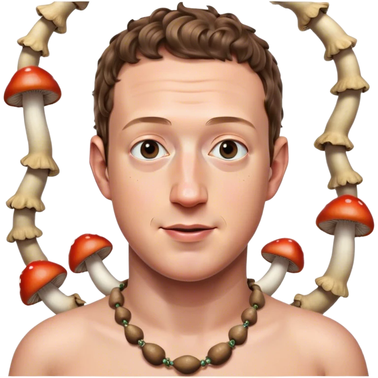 Mark Zuckerberg wearing a necklace made of mushrooms emoji