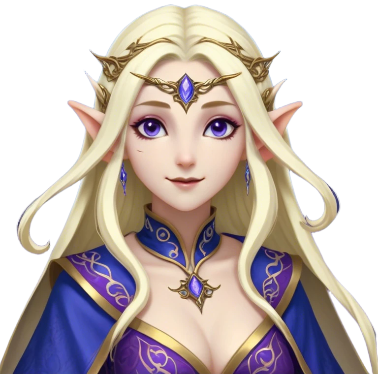 Cinematic Realistic WoW Elf Mage Portrait, head tilted dramatically with an exaggeratedly amused expression, blending timeless arcane wisdom with a touch of unexpected playfulness. Her luminous, porcelain-like skin and delicate features, complemented by an intricately detailed robe in deep blues and purples with golden filigree, are rendered with lifelike texture and dynamic magical lighting, high shine, dramatic yet whimsical, capturing the essence of an elven mage whose epic mastery is tinged with charming irreverence. emoji