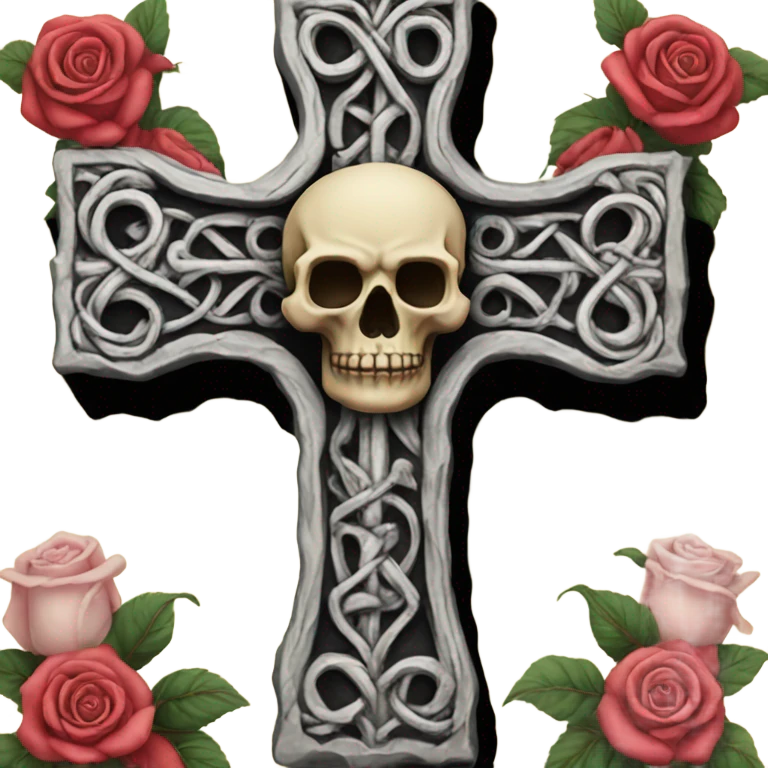 A cross with roses and skull  emoji