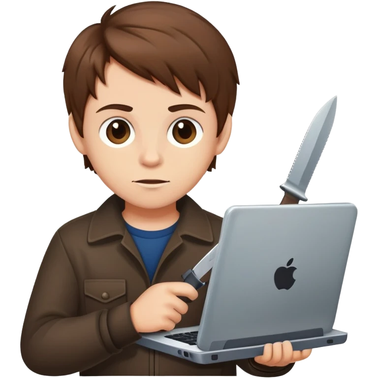Brown haired boy with knife and computer emoji