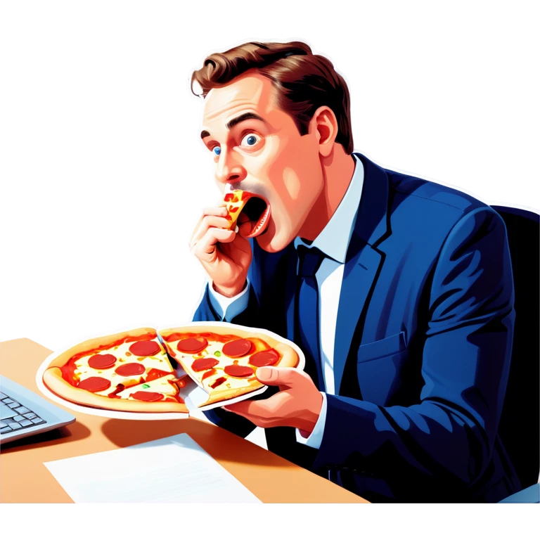Man eats pizza at office emoji
