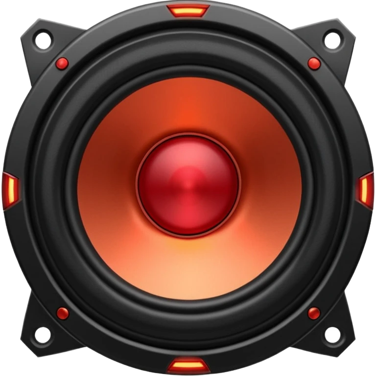 Head: A black KLIPSCH RP-8000F speaker, often represented with a red center or speaker cone.
Core: A small, bright glowing cherry-red circle representing his core.
Body & Armor: Primarily black armor plating with bright red accents or flames. emoji