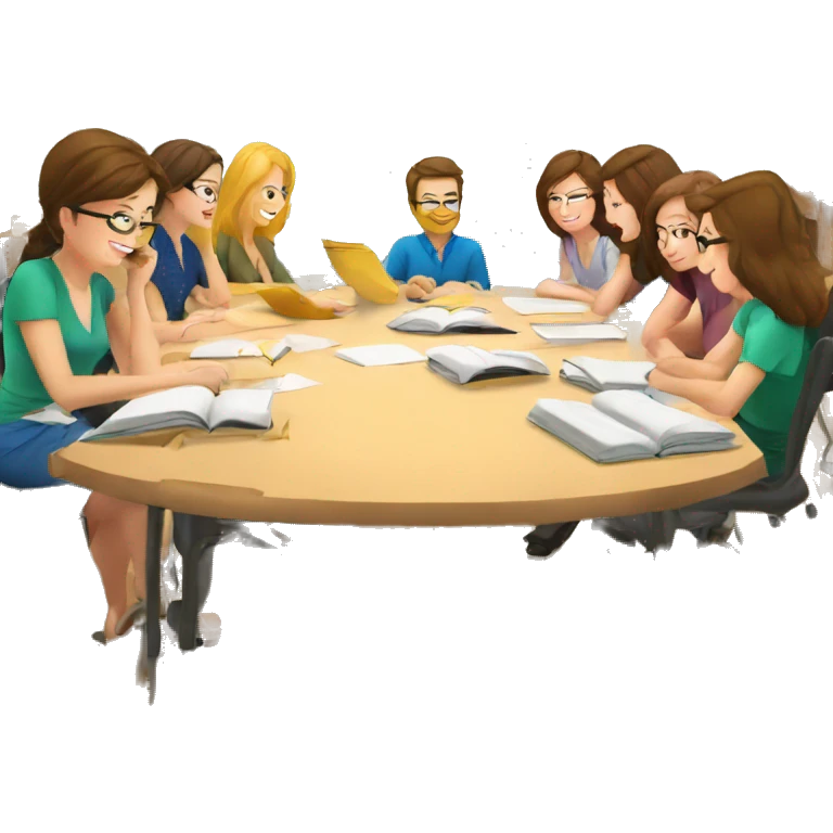 teachers' seminar at the table with books emoji