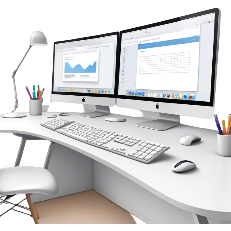 Create an emoji for UX/UI design. Show a workspace with two large ...