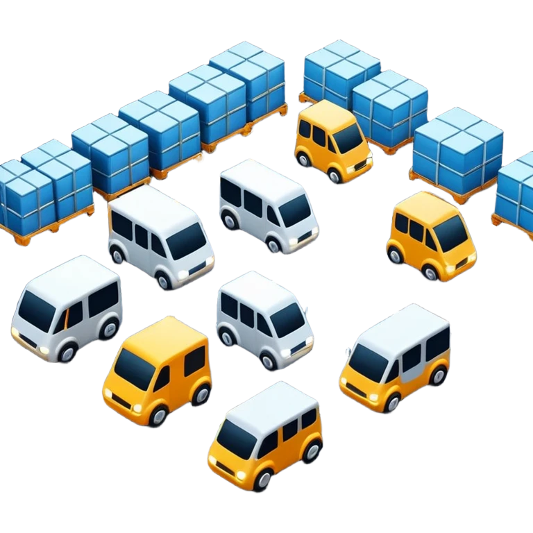 create a realistic emoji of a futuristic warehouse automation. A autonomous trucks, smart drones, and glowing data networks can be part of it as well — cinematic lighting, innovation atmosphere. emoji