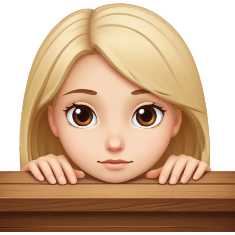  A girl peering from behind a table face view  emoji