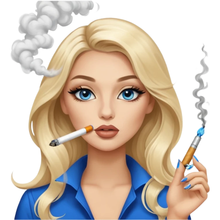 blonde light blonde balayage gorgeous girl blue eyes long hair with latina makeup smoking a cigarette and blowing smoke baddie winged eyeliner Long nails emoji