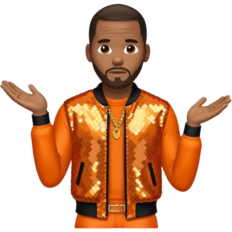 R. Kelly with dark brown hair, orange sequin outfit emoji