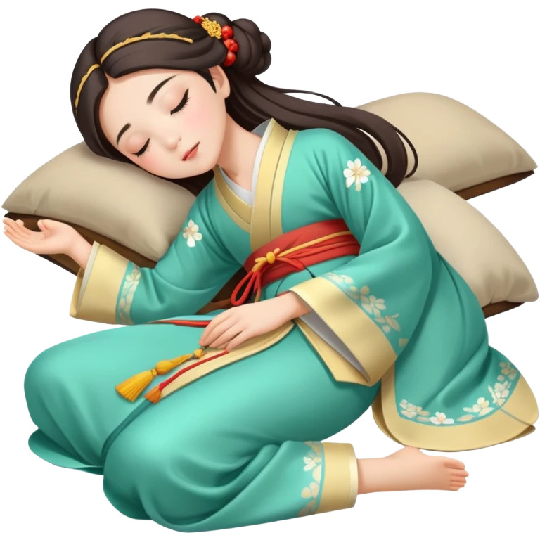Beautiful girl in Hanfu lying on the ground sleeping emoji