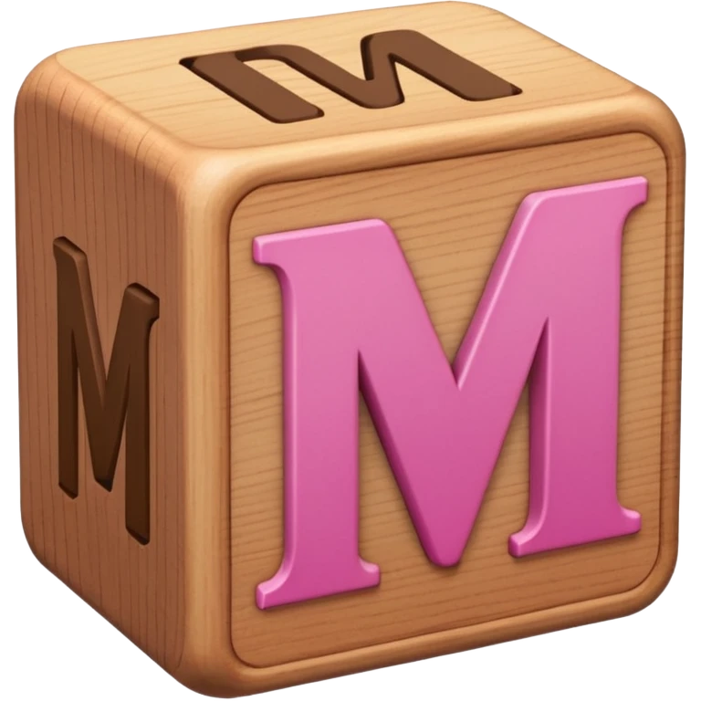 A rounded toy block with the pink letter "M" on it emoji