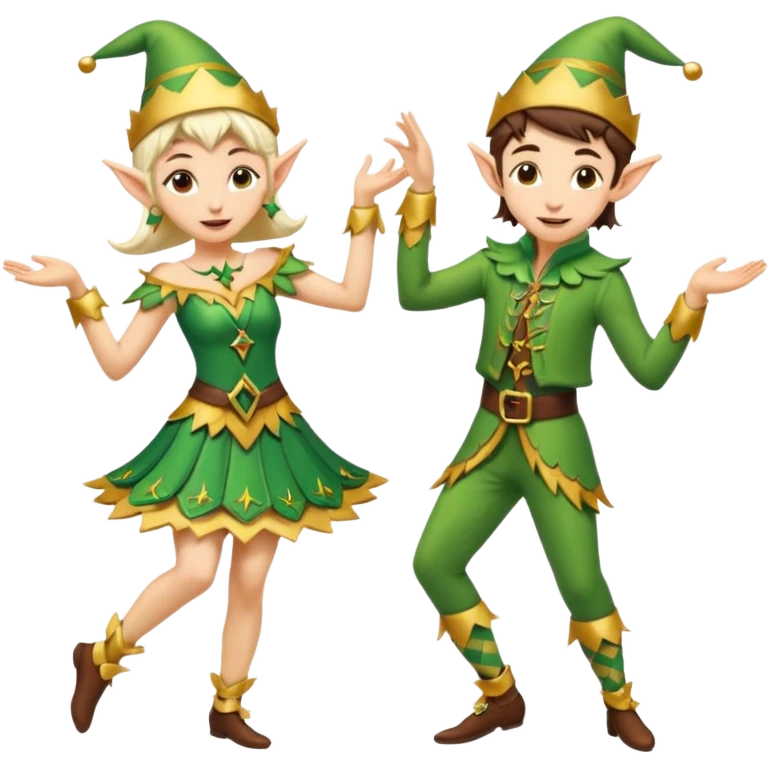 group of male and female dancing elves emoji