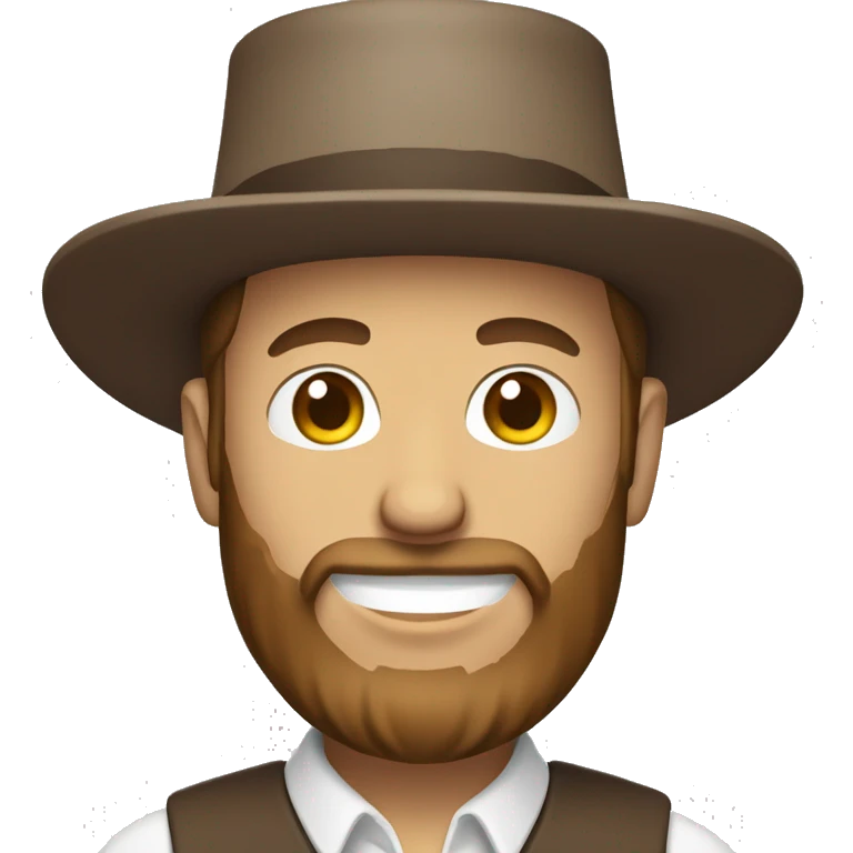Amish man white with brown straw hat building a building with beard smiling half body emoji