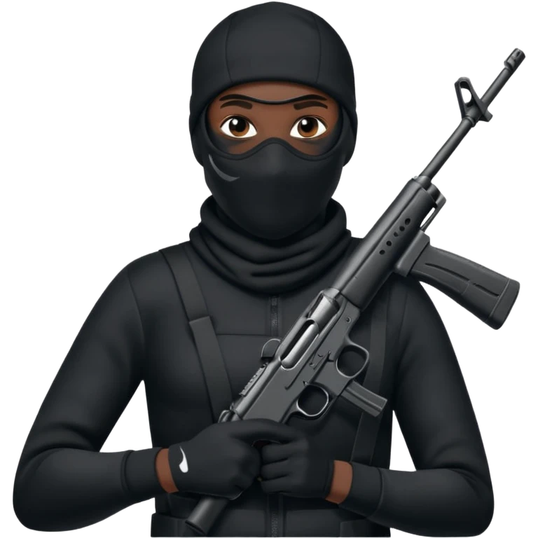 Black thug with a ski mask  and a gun dressed in black Nike emoji