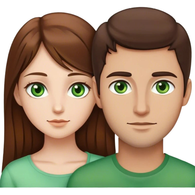 Brown-haired girl with green eyes with a brown-eyed brunette guy  emoji