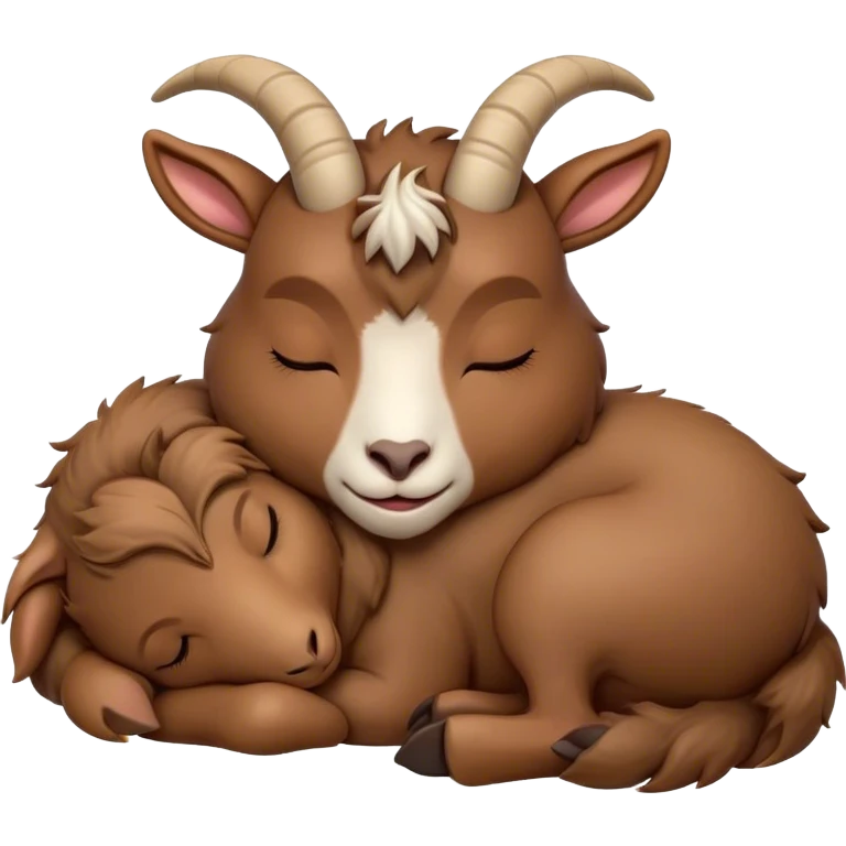 Meme-Worthy Cute Sleeping Brown Goat Portrait Emoji, Head resting peacefully with a contented smile, showcasing a robust build and a luxuriously soft brown fur, eyes shut in a serene, restful nap, Simplified yet hilariously adorable features, highly detailed, glowing with a soft, drowsy light, high shine, relaxed and utterly lovable, stylized with an air of playful laziness, bright and heartwarming, soft glowing outline, capturing the essence of a comically sleepy goat, so meme-worthy it feels like it could instantly become the next viral sensation of adorable slumber! emoji
