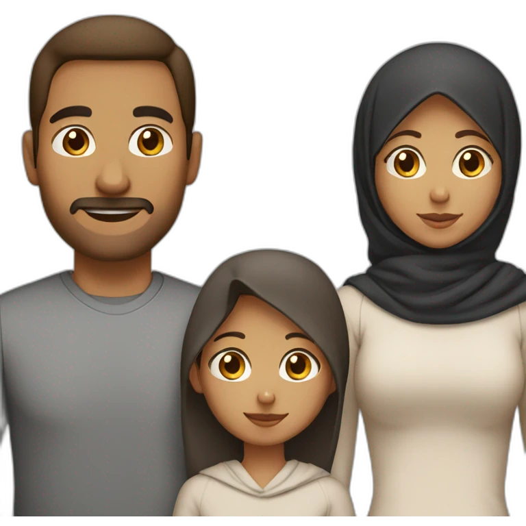 family of four, mom, dad, and two children, medium brown skin, dark hair, only the mom is wearing hijab emoji
