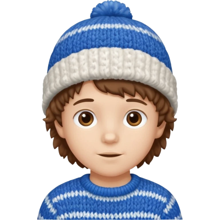brown fluffy hair kid with blue and white hat emoji