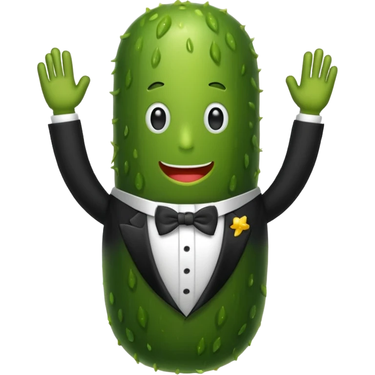 Pickle wearing a tuxedo  emoji