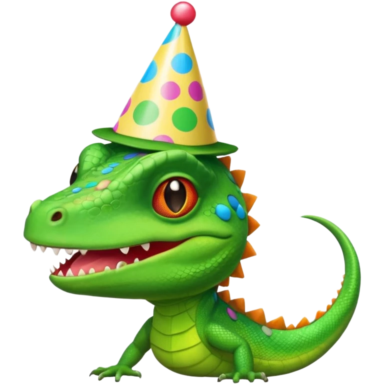Lizard dancing with party hat emoji