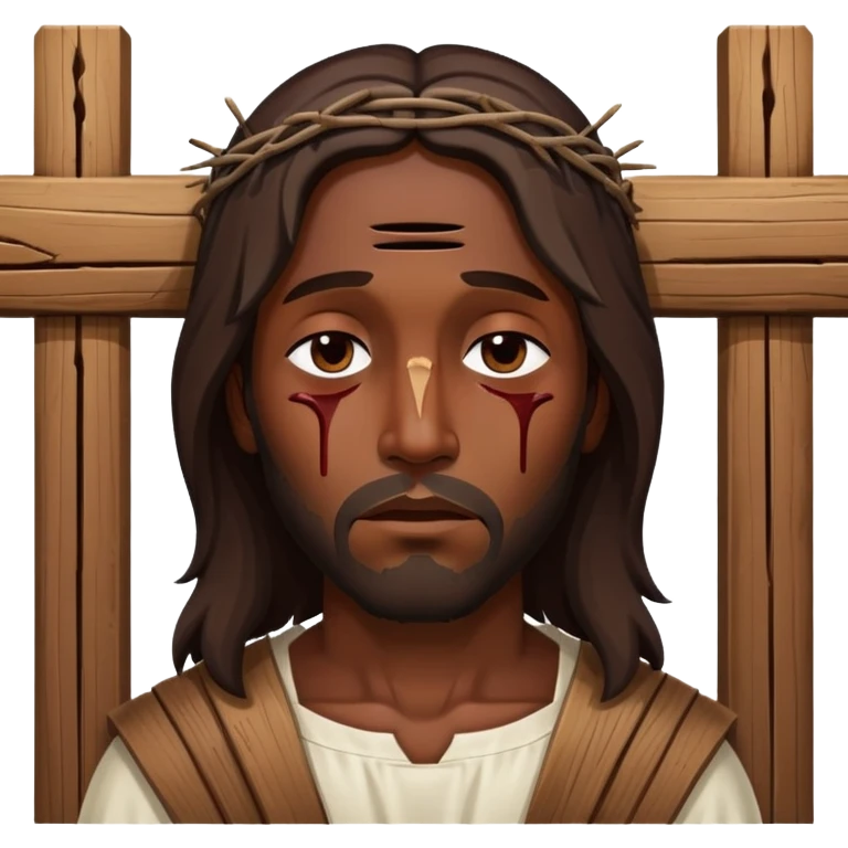 Dark skin Jesus injuries eyes closed on cross emoji