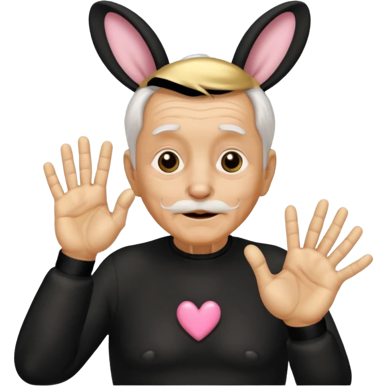 바니걸 옷을 입은 황금색 할아버지가 손하트를 날리며 부끄러워한다 emoji