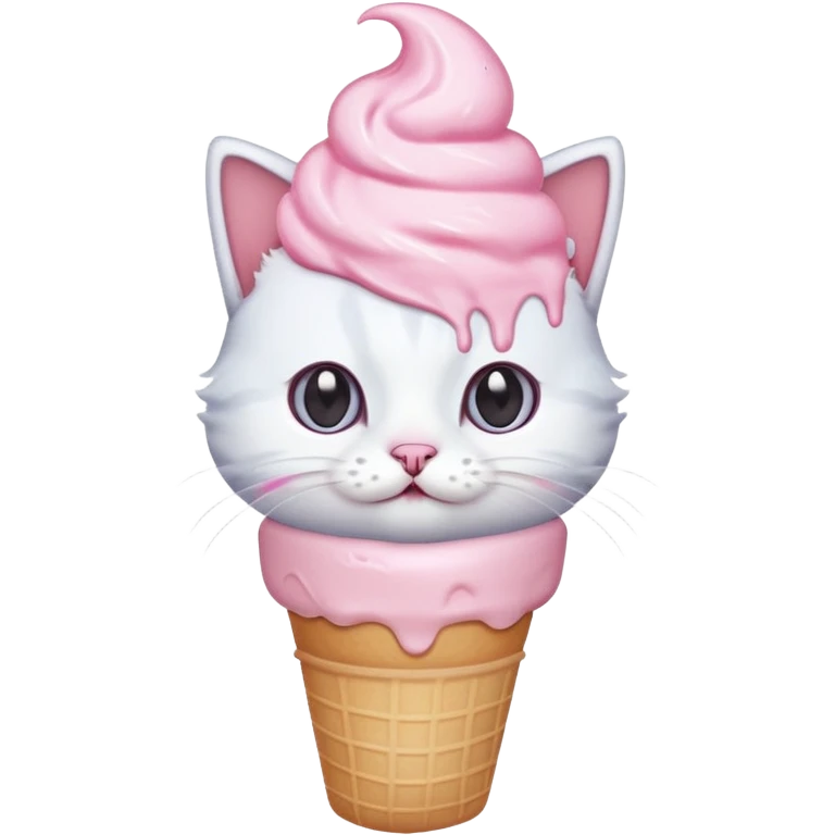 Pastel cute cat with ice cream on the head emoji