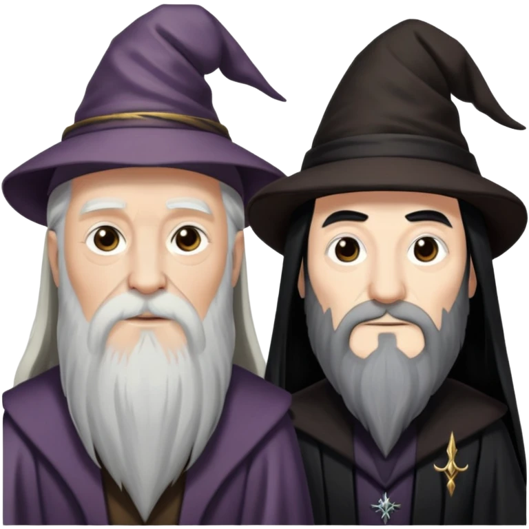 Dumbledore wizard with long white beard and Snape with black hair together emoji