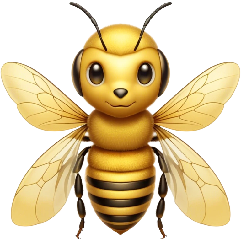 Cinematic Noble Bee Portrait Emoji, Poised and industrious, with a compact, fuzzy body in golden-yellow hues, delicate translucent wings, and a focused, determined expression with sparkling eyes, Simplified yet sharp and sophisticated features, highly detailed, glowing with a soft, sunny radiance, high shine, intelligent and diligent, stylized with an air of natural elegance, focused and alert, soft glowing outline, capturing the essence of a watchful bee that appears ready to buzz out of the screen with effortless authority! emoji