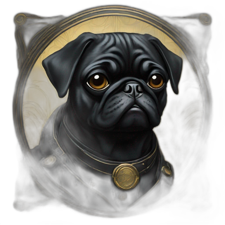 A cyberpunk black pug in Art Nouveau style during 1910 emoji