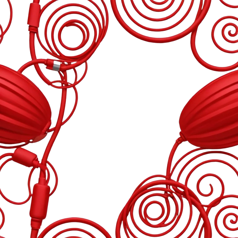 Красное сердце в наушниках говорит в студийный микрофон. emoji
