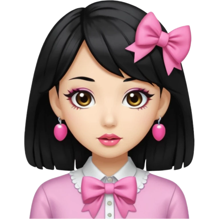 Gyaru girl black hair glossy lips bow shirt emoji