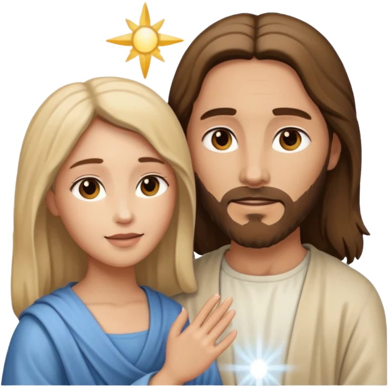 Jesus animado con una mujer ayudándola, variadas emoji