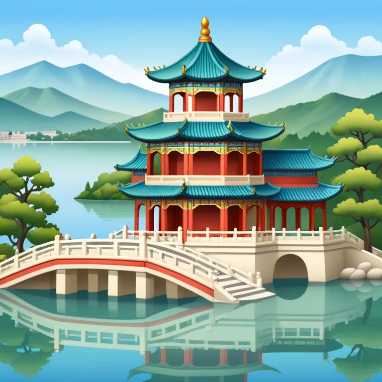 Summer Palace with pavilion by a serene lake emoji