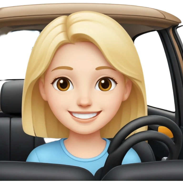 smiling girl in car interior emoji