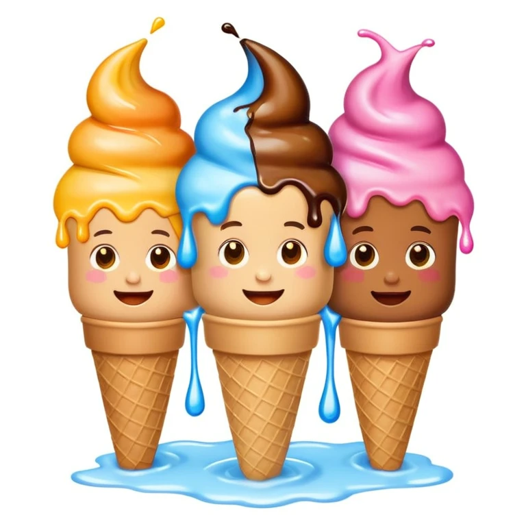 happy children with melting ice cream cones emoji