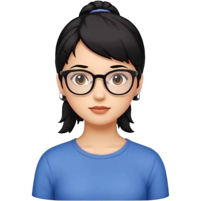 Ragazza con i capelli corti neri con una mezza coda con gli occhiali e gli occhi marroni emoji