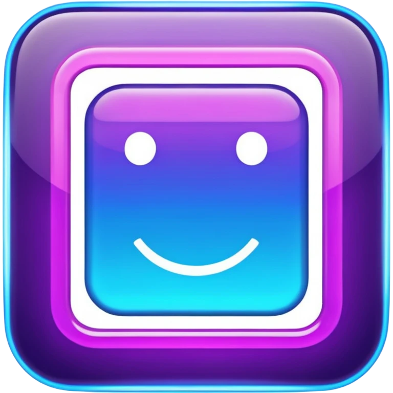 A glowing neon square in shades of blue and purple, transparent background emoji