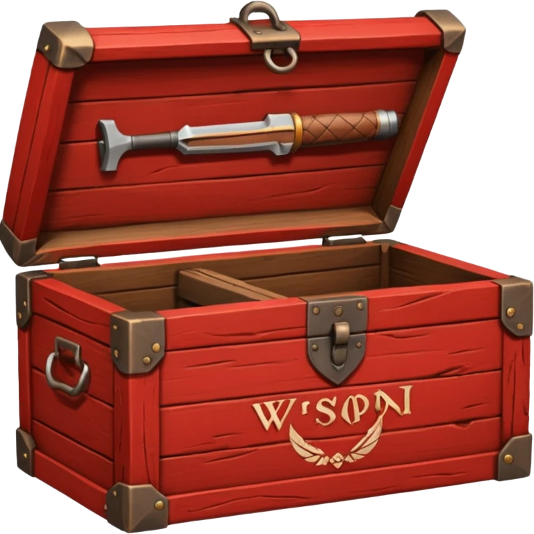 generate a very realistic wooden box with a red weapon inscription emoji