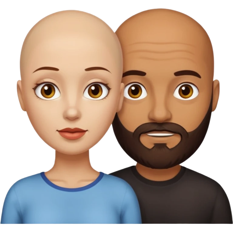 Couple. A bald man with dark brown beard and a woman with white skin and dark-yellow-auburn-brown hair. Different skincolor. emoji
