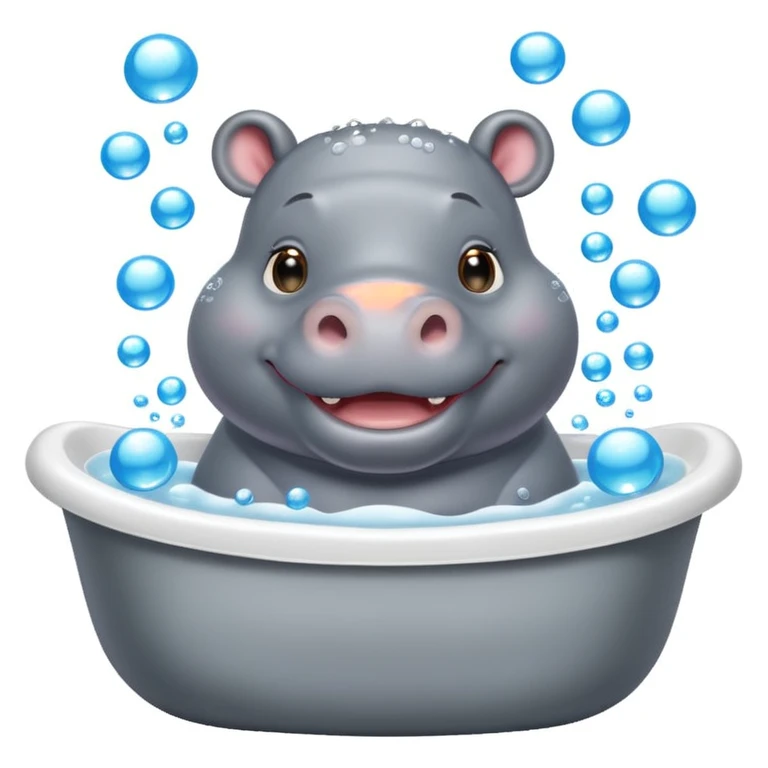 happy hippo with bubbles in bathtub emoji