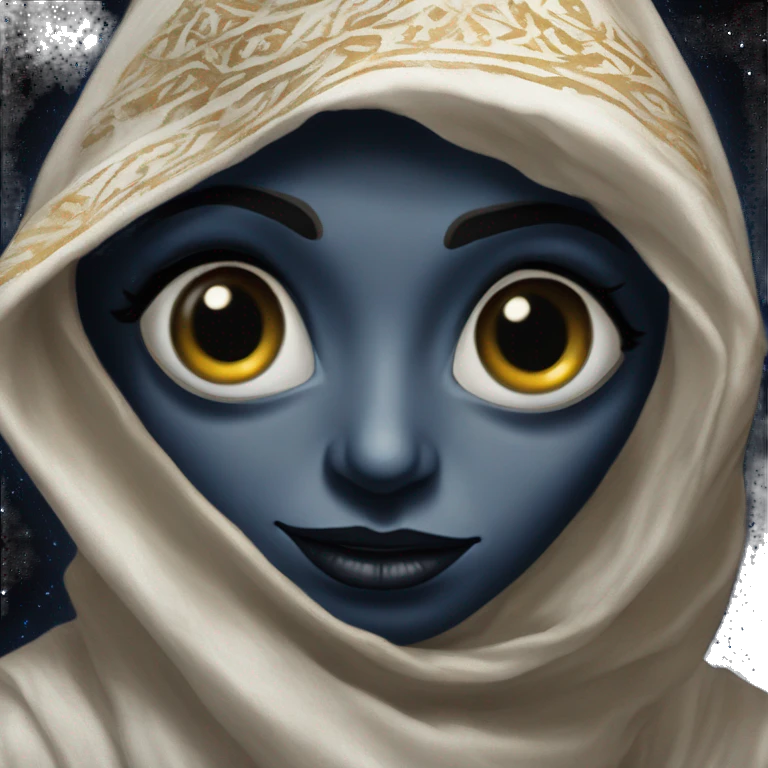 Mysterious ET in Aladdin style, oil paint, black eyes, intricate lips, masterpiece portrait, beautiful, desirable, logical, Arabic emoji
