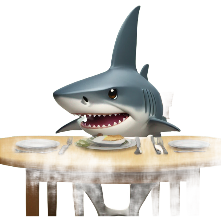 Shark sitting at the dining table with a hat on emoji