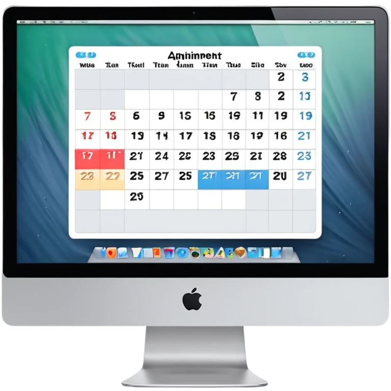 front view of an iMac with a single day-calendar on the screen, vertical hours on the left, horizontal client slots, some slots filled with color to show booked appointments emoji