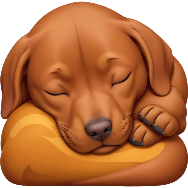 Meme-Worthy Cute Sleeping Vizsla Portrait Emoji, Head resting peacefully with a contented smile, showcasing a sleek, athletic build and a luxuriously soft rust and gold Fur, eyes shut in a serene nap, Simplified yet hilariously adorable features, highly detailed, glowing with a soft, drowsy light, high shine, relaxed and utterly lovable, stylized with an air of playful laziness, bright and heartwarming, soft glowing outline, capturing the essence of a comically sleepy companion, so meme-worthy it feels like it could instantly become the next viral sensation of adorable slumber! emoji