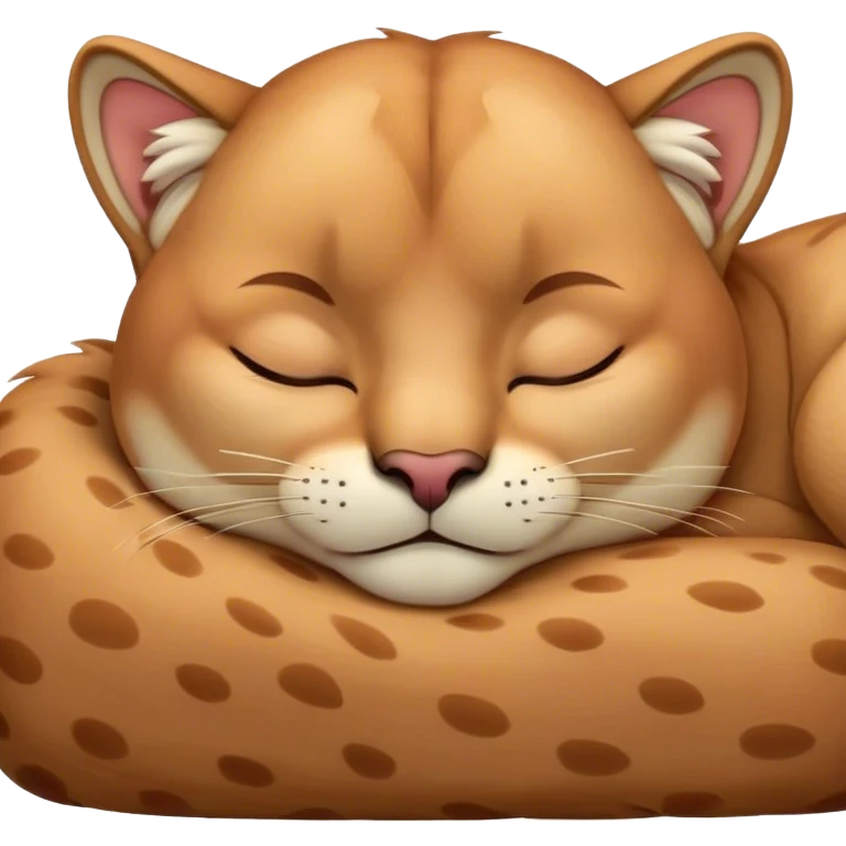 Meme-Worthy Cute Sleeping Cougar Portrait Emoji, Head resting peacefully with a contented smile, showcasing a lithe build and a luxuriously soft tawny Fur, eyes shut in a serene, restful nap, Simplified yet hilariously adorable features, highly detailed, glowing with a soft, drowsy light, high shine, relaxed and utterly lovable, stylized with an air of playful laziness, bright and heartwarming, soft glowing outline, capturing the essence of a comically sleepy cougar, so meme-worthy it feels like it could instantly become the next viral sensation of adorable slumber! emoji