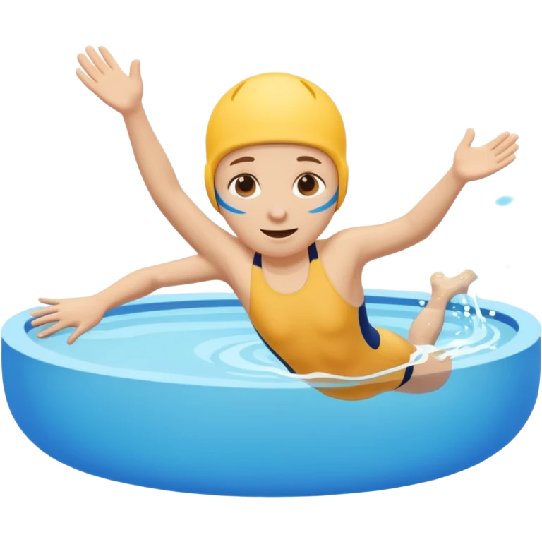 Cute emoji of a swimmer diving into a pool, rounded shapes, friendly style, bright blue water, minimal facial details. emoji