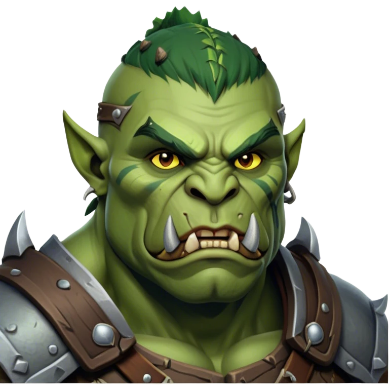 Cinematic Realistic WoW Orc Warrior Portrait, head tilted epicly and inquisitively, showcasing a commanding presence and raw, unyielding power. His battle-hardened green skin and muscular form, accented by meticulously crafted tribal armor in deep earthy hues, are rendered with lifelike clarity and dynamic lighting, high shine, epic and awe-inspiring, embodying the relentless spirit of an orc warrior ready for battle. emoji