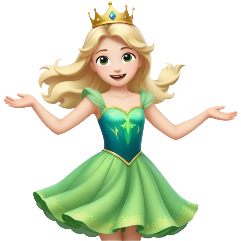 Cinematic Playful Aurora Portrait Emoji, Spinning in her dress, arms gracefully extended, eyes filled with laughter, exuding joy and charm, a princess dancing through her dreams! emoji