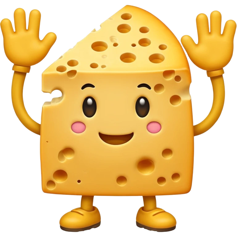 A cheese with arms and legs and a gritted face emoji