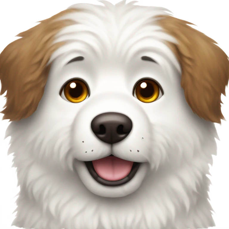 white fluffy dog with with brown around one eye and on ears emoji